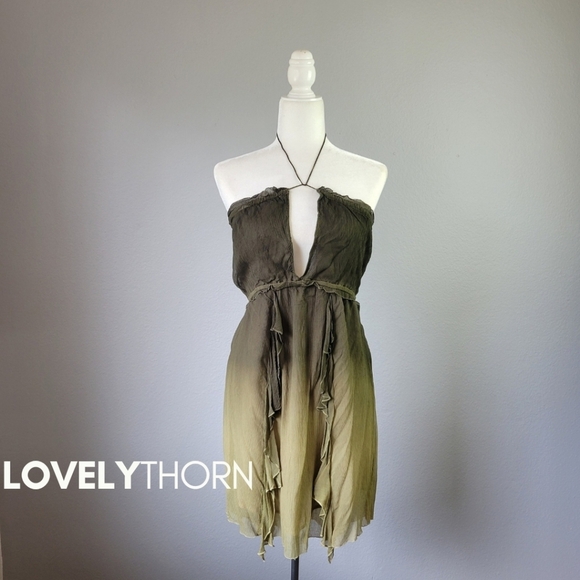 GYPSY 05 // ltd ed flowy viscose olive ombre plunge 2 way peek-a-boo back dress - Picture 3 of 11